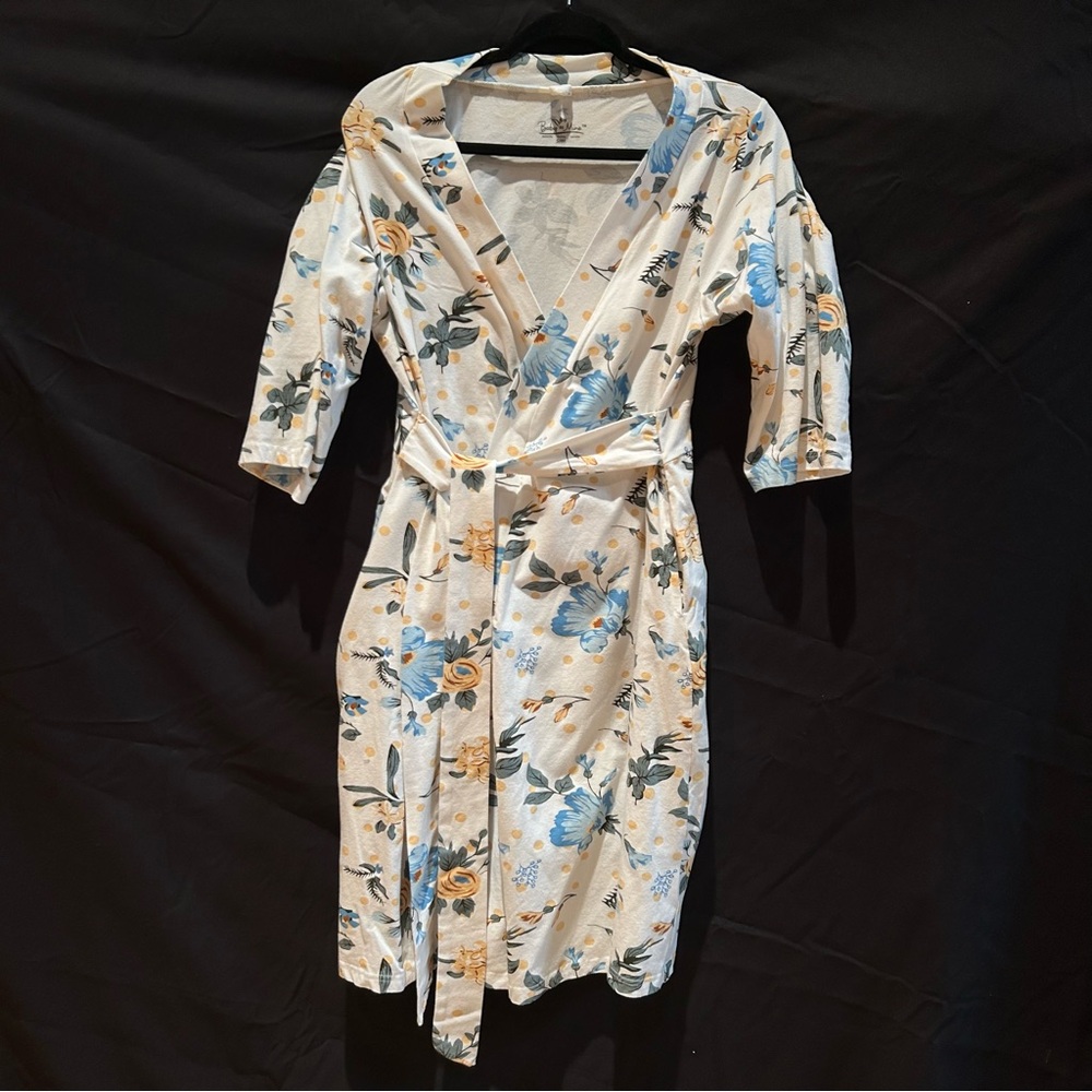 (1) C - Baby Be Mine Floral Maternity Robe - Blue and Cream